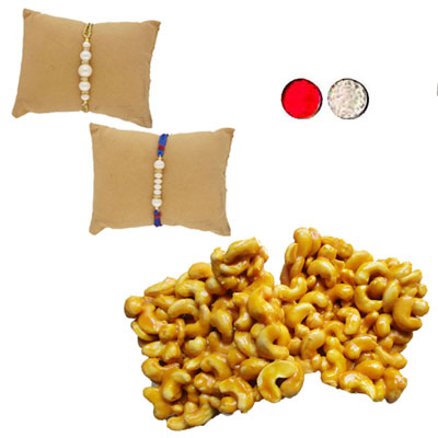 "Whispers Pearl Rakhi Combo - JPRAK-23-03, 250gms of Kaju Pakam - Click here to View more details about this Product